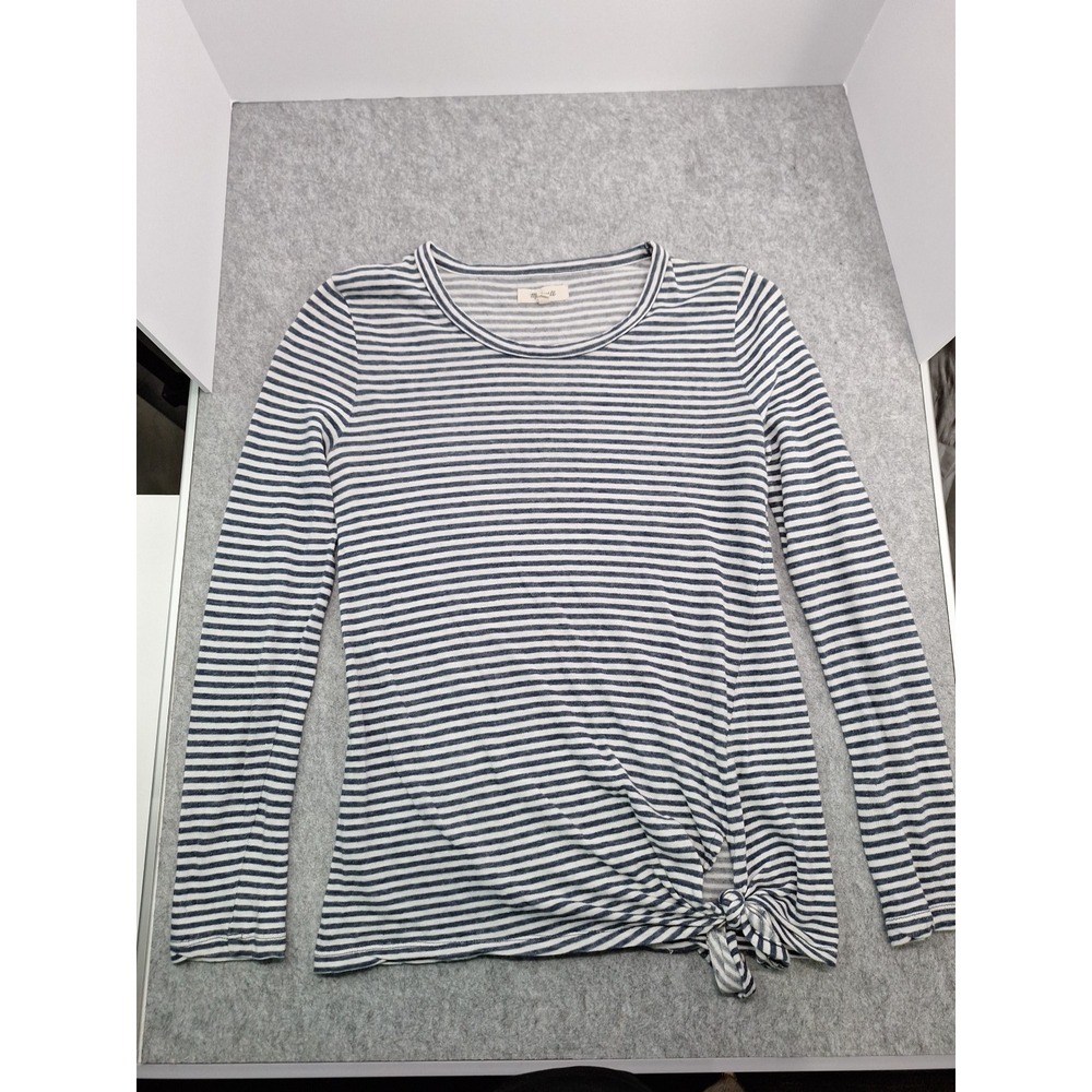 Madewell Side Tie T Shirt Women Small Blue Stripe Long Sleeve Soundcheck